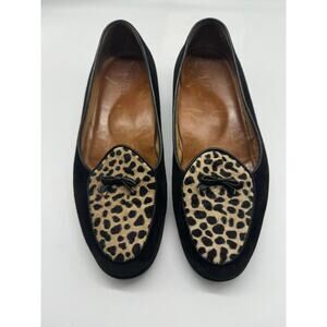 A. Testoni Animal Print Calf Hair Suede Leather Slip On Shoes Made In Italy 6.5